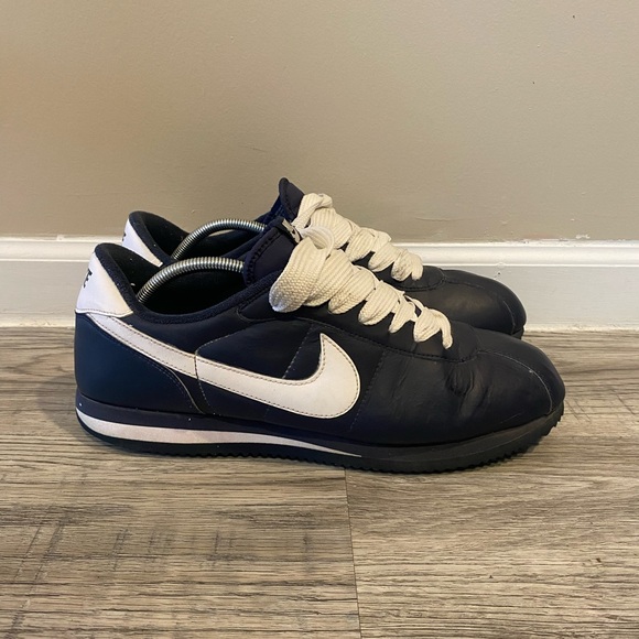 NIKE Cortez Basic Leather Mens Shoes Navy Blue/White - Nike 316418-402 Size 13 - Picture 2 of 7